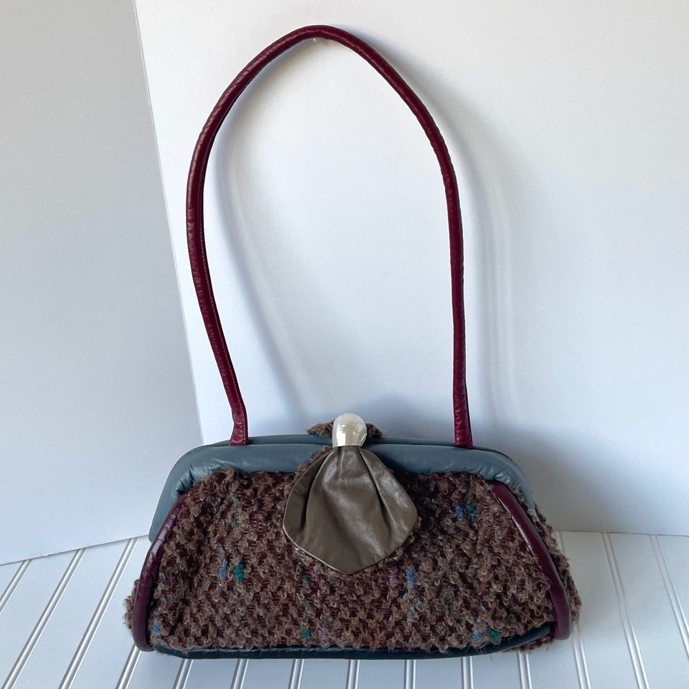 Vintage 70s Doctor Bag Brown Boucle Tweed Purse Fall Granny Autumnal Academia
